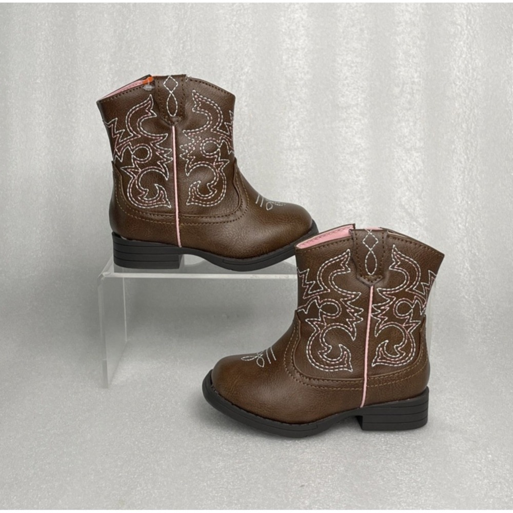 Wonder Nation Brown Zip up Square Toe Cowboy Cowgirl Boots Toddler Girls Size 5 - Picture 2 of 16